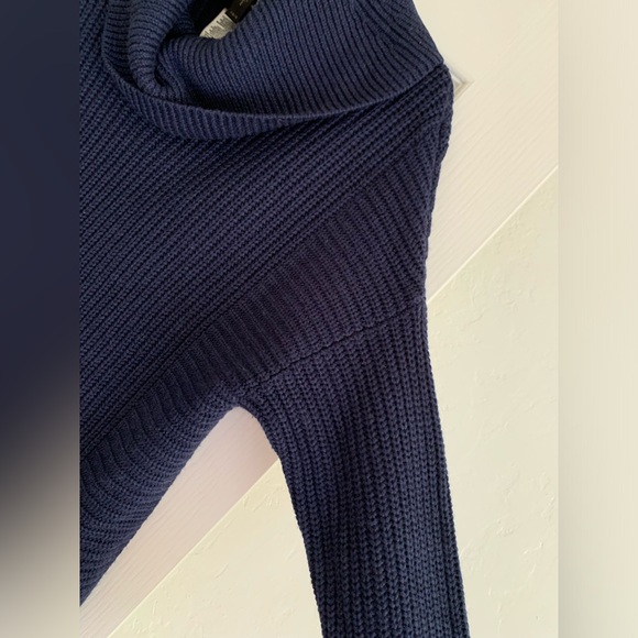 BCBGMaxAzria Sandrah Heather Navy Cowl Neck Turtleneck Knit Sweater - Picture 7 of 7